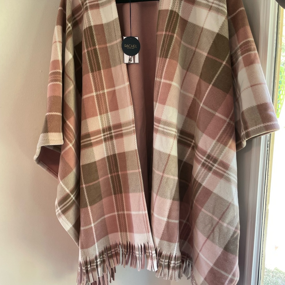 Rachel Pink and Brown Plaid Cape with Fringe
